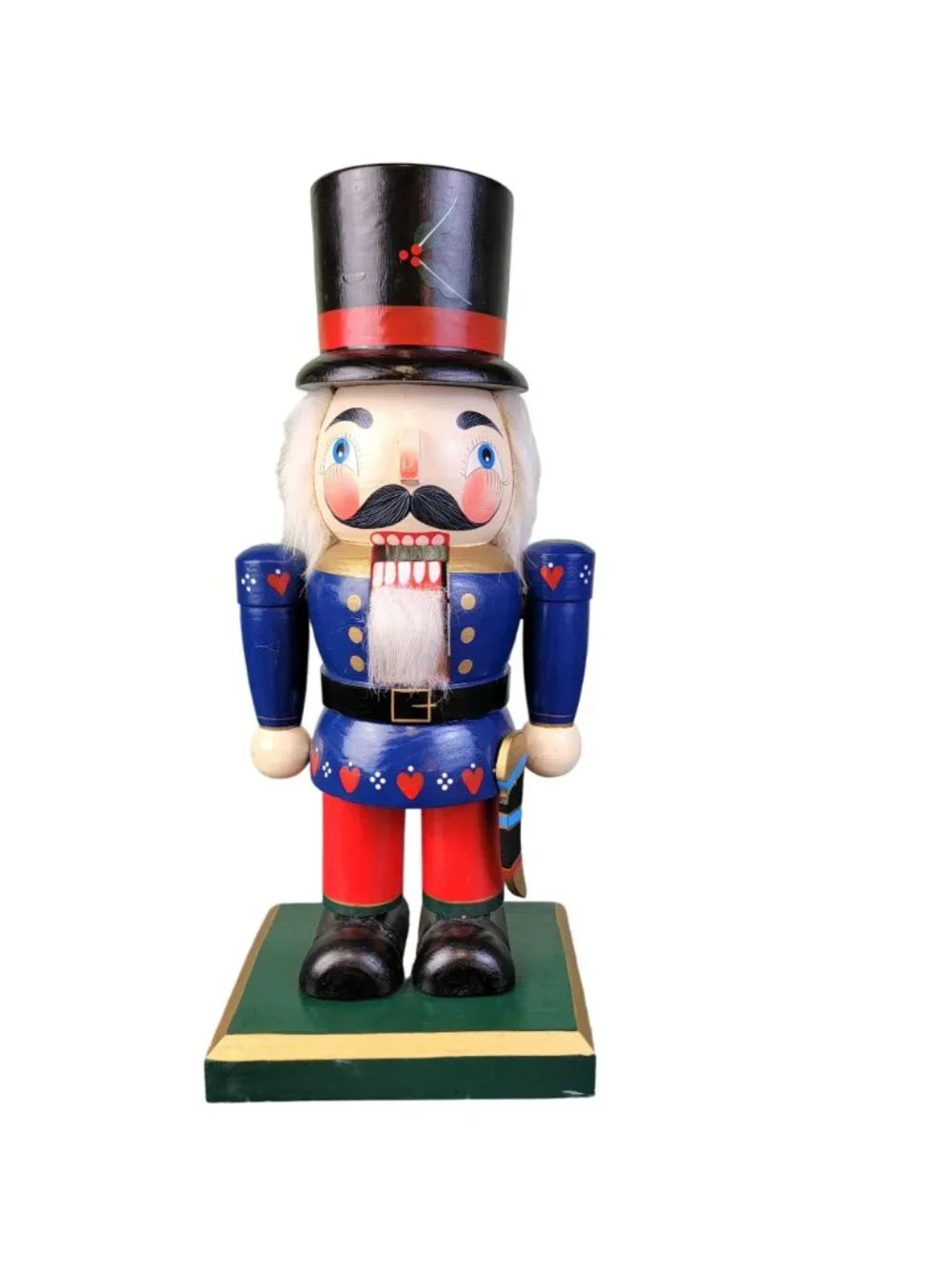 Vintage 90s 14 Inch Patriotic Nutcracker Wood Christmas Tree Home Decor Red Blue